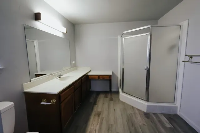 a bathroom with a sink a toilet and a mirror