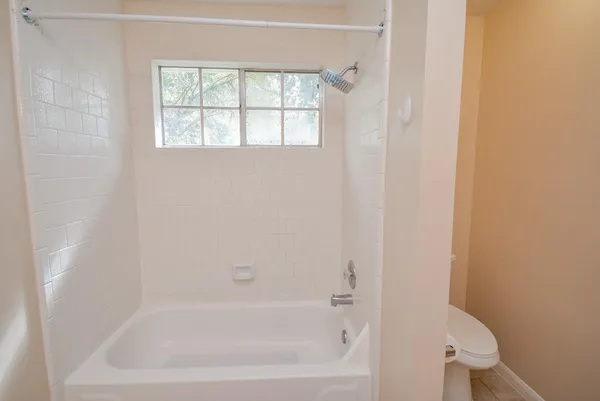 a close up of a bathtub curtain