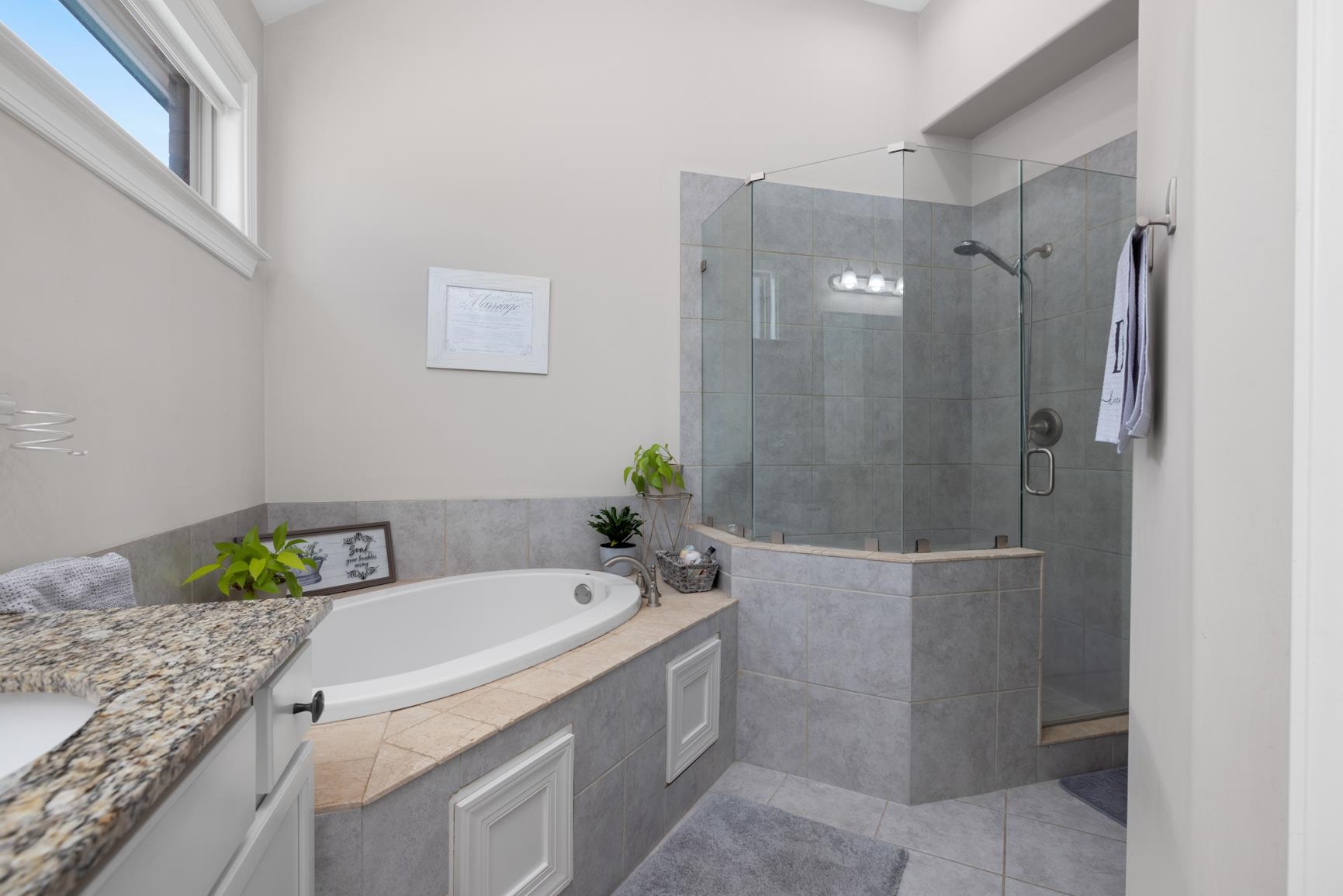 235 Misty Fields Road Oakland, TN 38060 - Photo 27 of 40 a bathroom with a granite countertop sink a toilet and shower