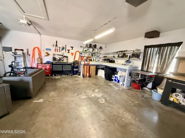 a view of a garage with stuff