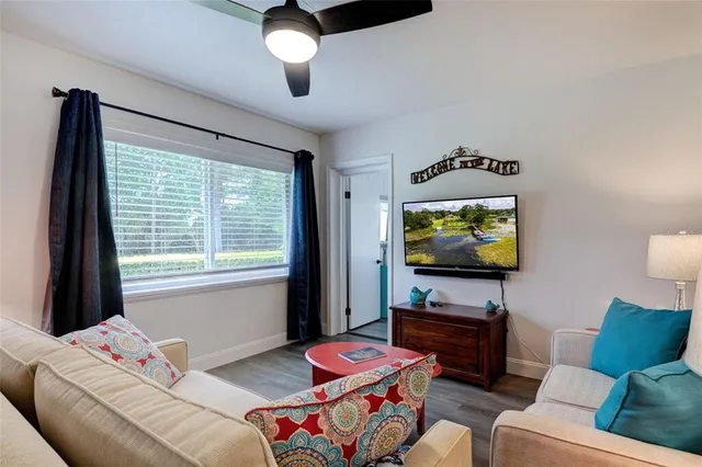 a view of a garden with a lake