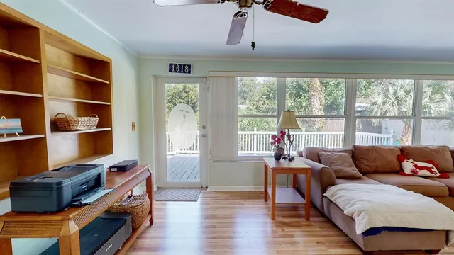 a view of a balcony with an outdoor space
