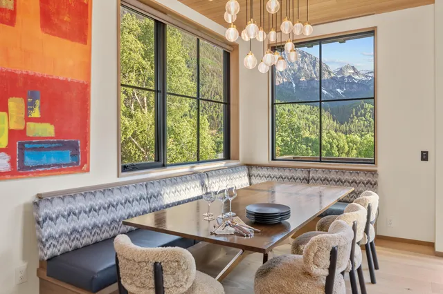 a living room with a couch and a table