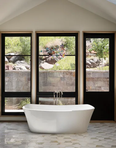 a view of a bathtub in a room
