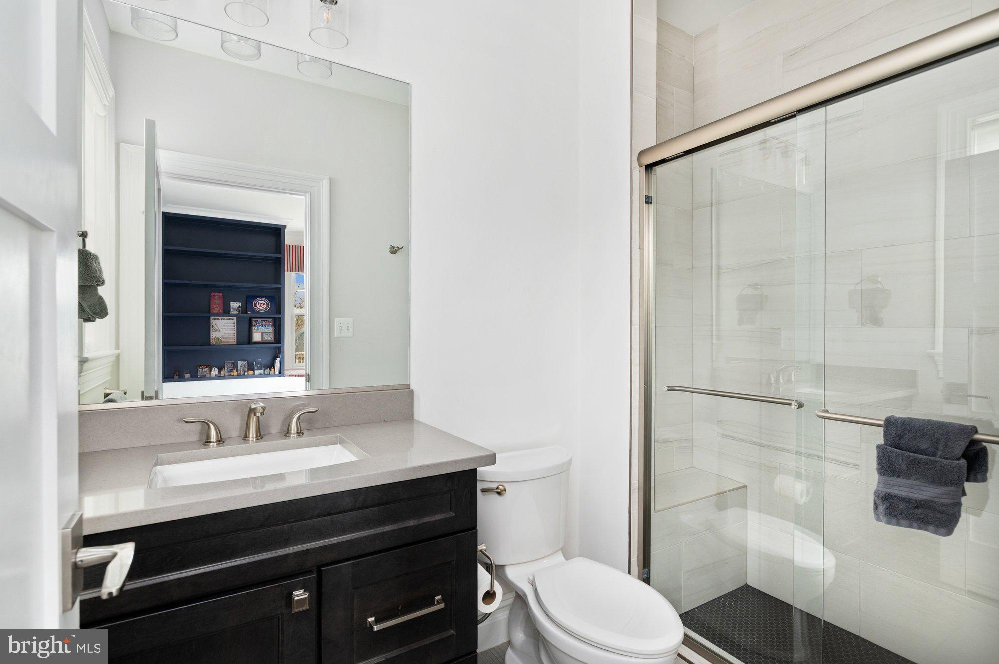 1610 Brookside Road McLean, VA 22101 - Photo 31 of 51 a bathroom with a sink a toilet a mirror and shower