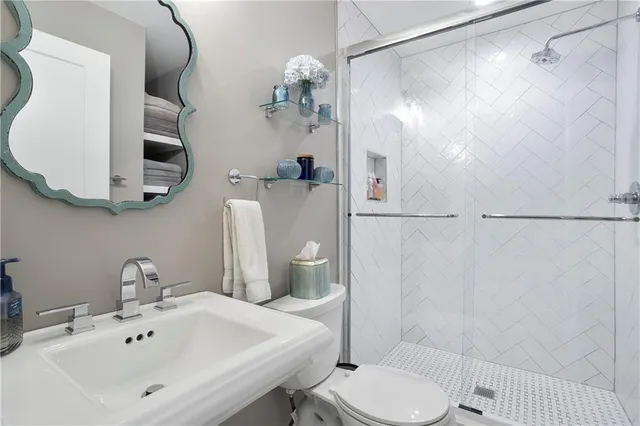 an aerial view of a house with outdoor space