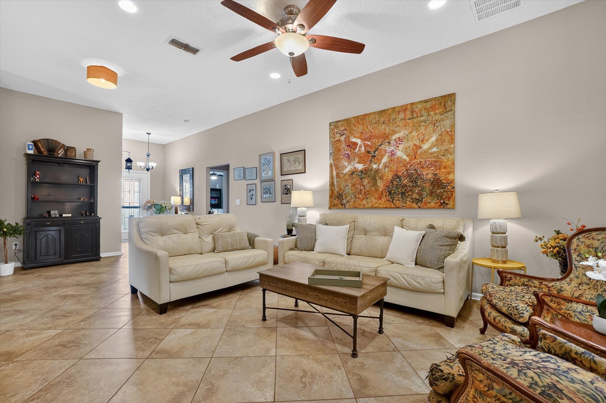 137 Fallen Timber Way St. Augustine, FL 32084 - Photo 13 of 45 Living room with ceiling fan and recessed lighting