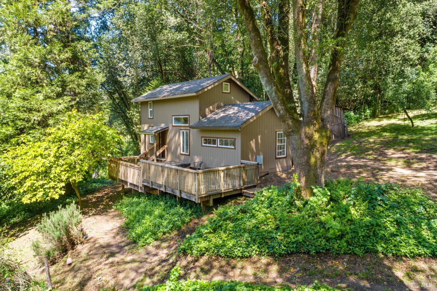 805 Wagnon Road Sebastopol, CA 95472 - Photo 48 of 56 a view of a back yard with plants and large trees