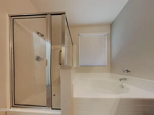 a bathroom with a bathtub and a shower