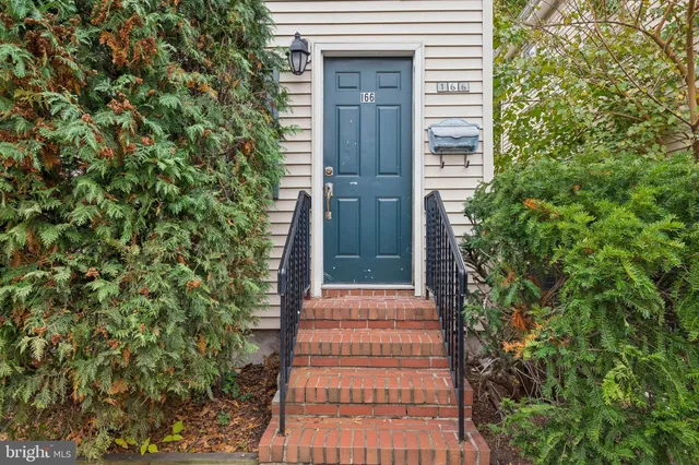 a pathway of a house with potted plants