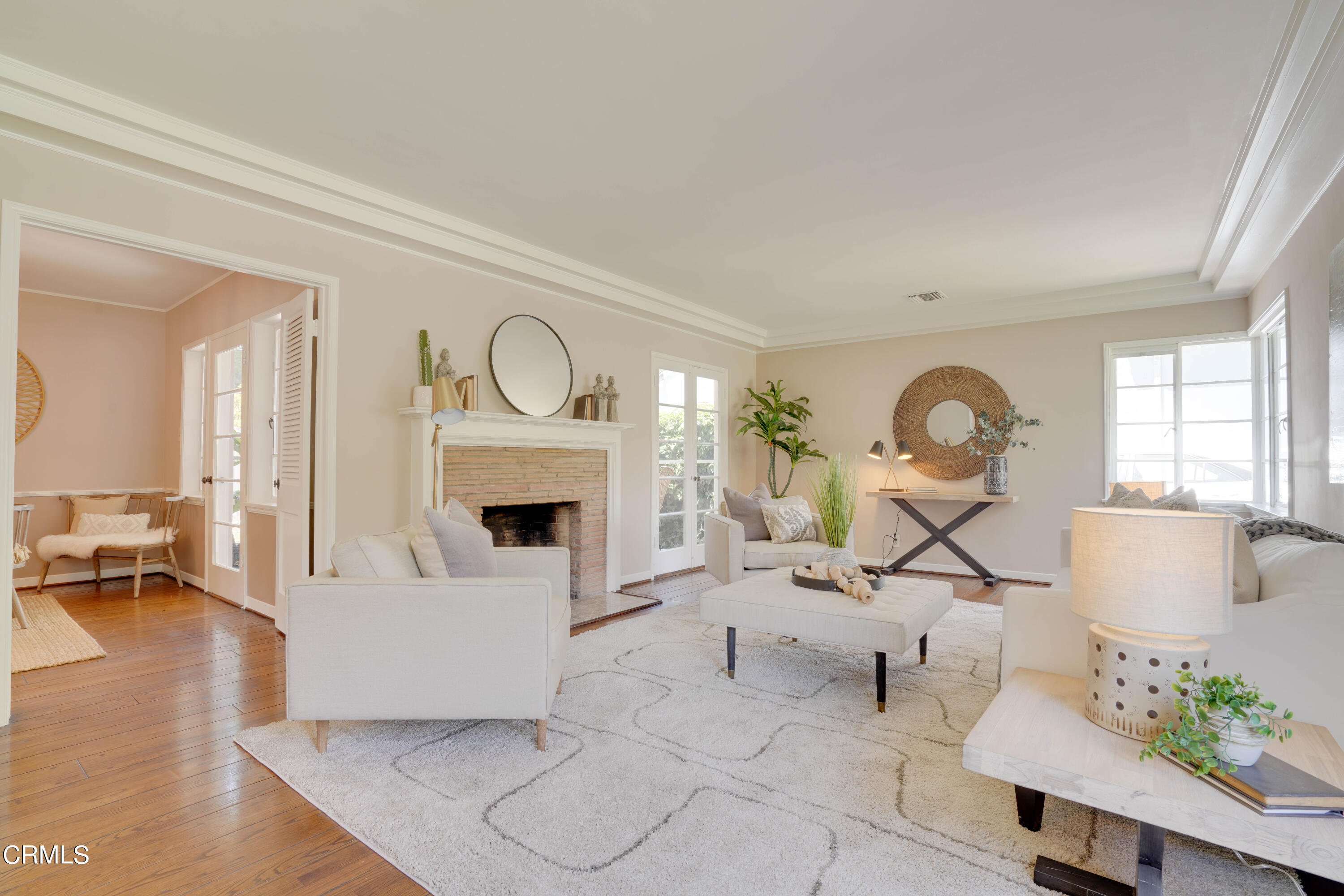 2540 Lambert Drive Pasadena, CA 91107 - Photo 6 of 30 a living room with furniture a fireplace and a floor to ceiling window