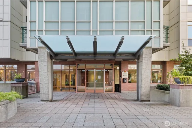 a view of a building with door