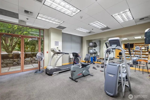 a view of a room with gym equipment