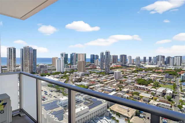 a view of a city from a balcony