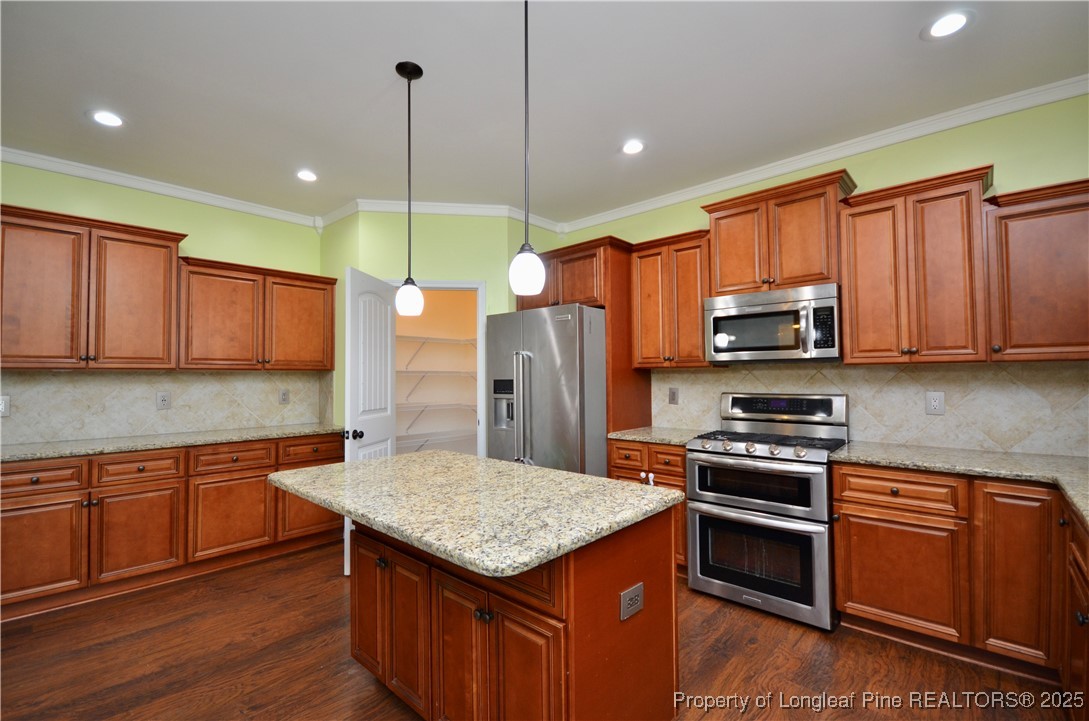 281 Ganton Drive Raeford, NC 28376 - Photo 16 of 50 a kitchen with stainless steel appliances granite countertop a kitchen island hardwood floor sink stove and granite counter top