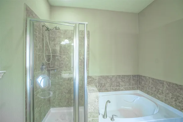 a bathroom with a bathtub