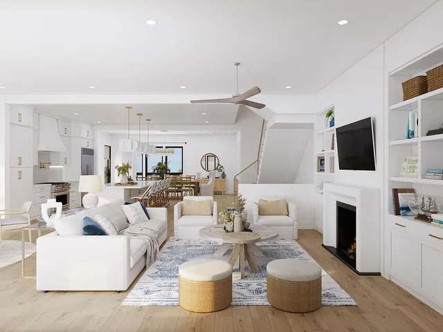a living room with fireplace furniture and a flat screen tv