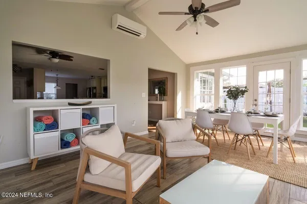 a living room with furniture