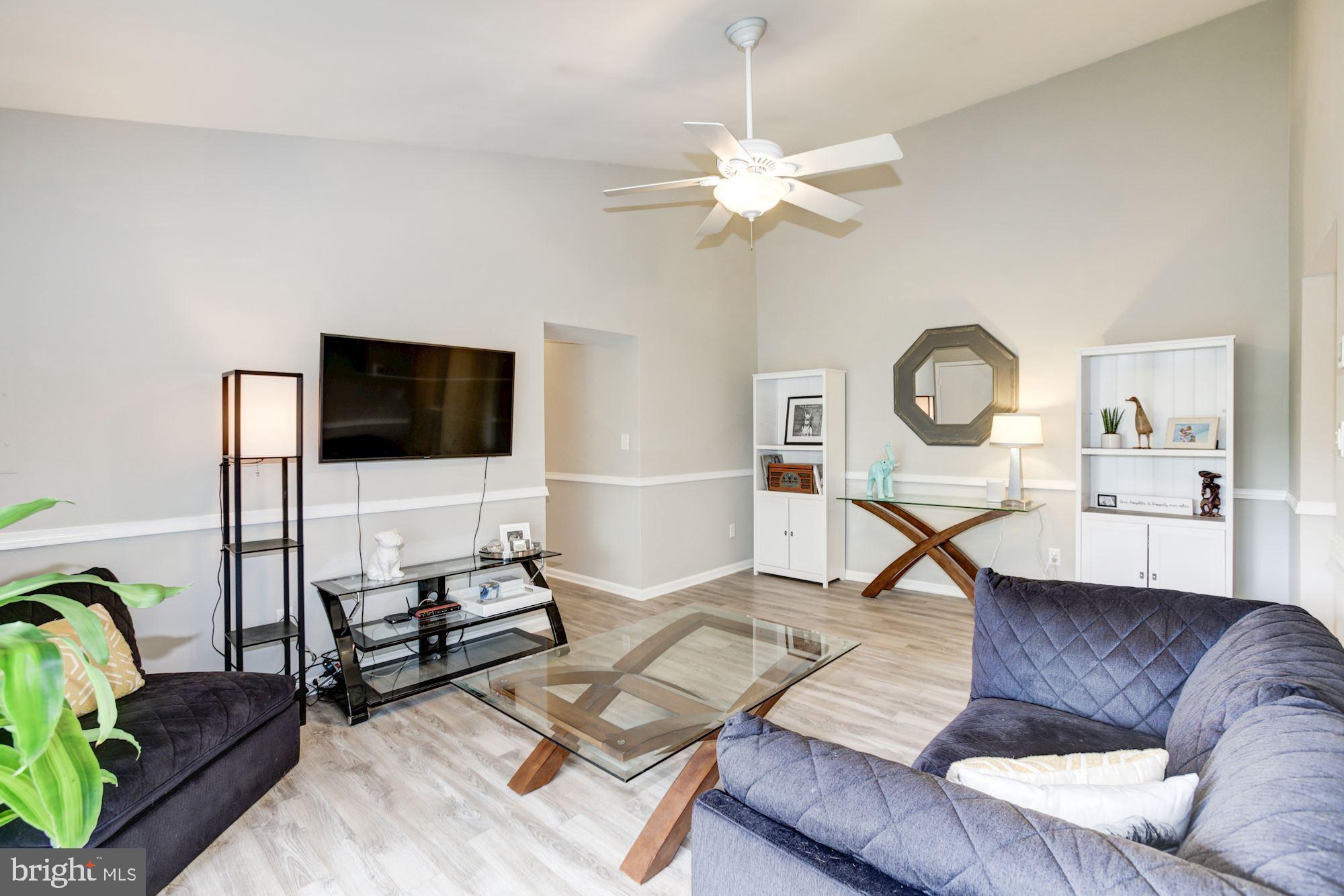 Family room with cathedral ceilings.