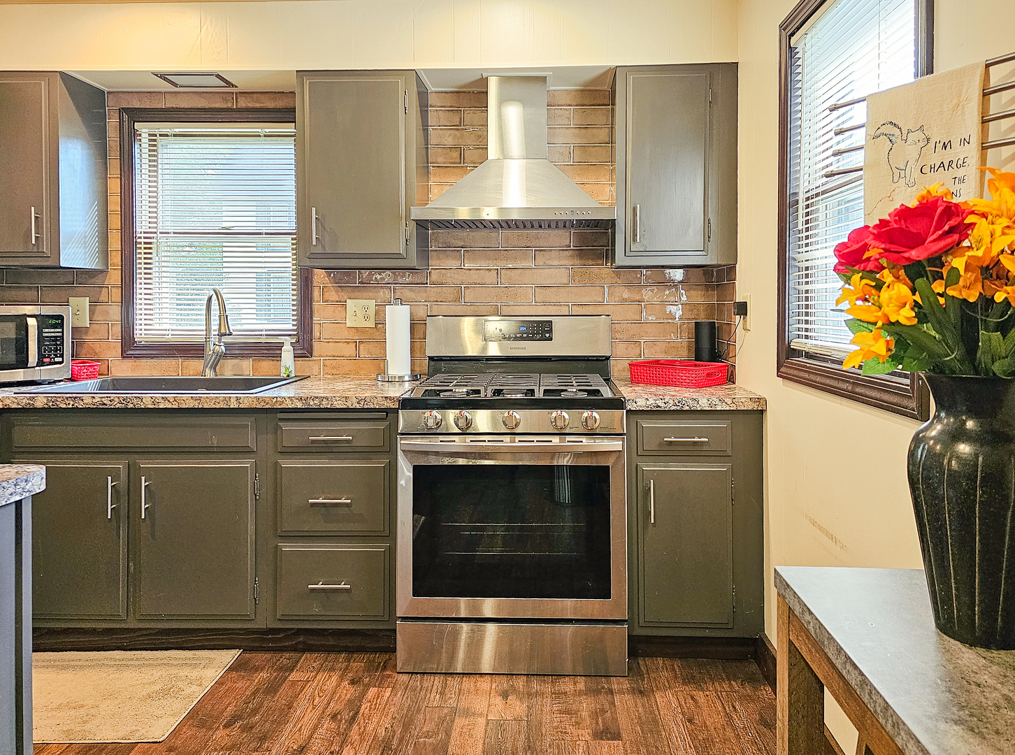 301 Adams Street Oregon, IL 61061 - Photo 22 of 50 a kitchen with granite countertop a sink stainless steel appliances and cabinets