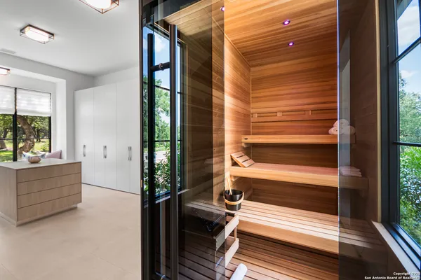 a room with window and stairs