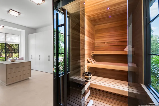 a room with window and stairs