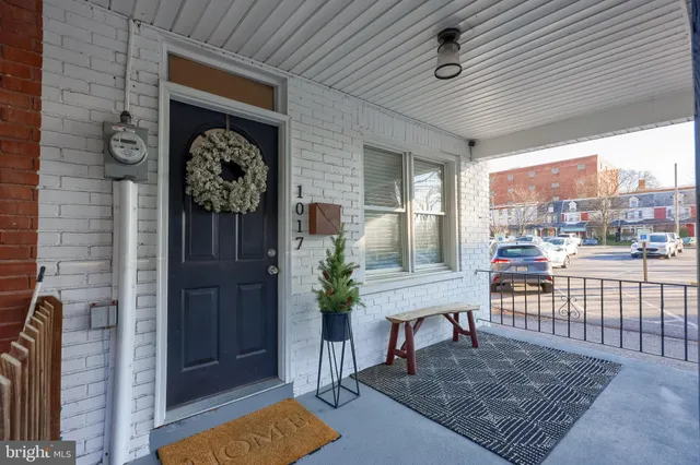 a view of a porch with furniture