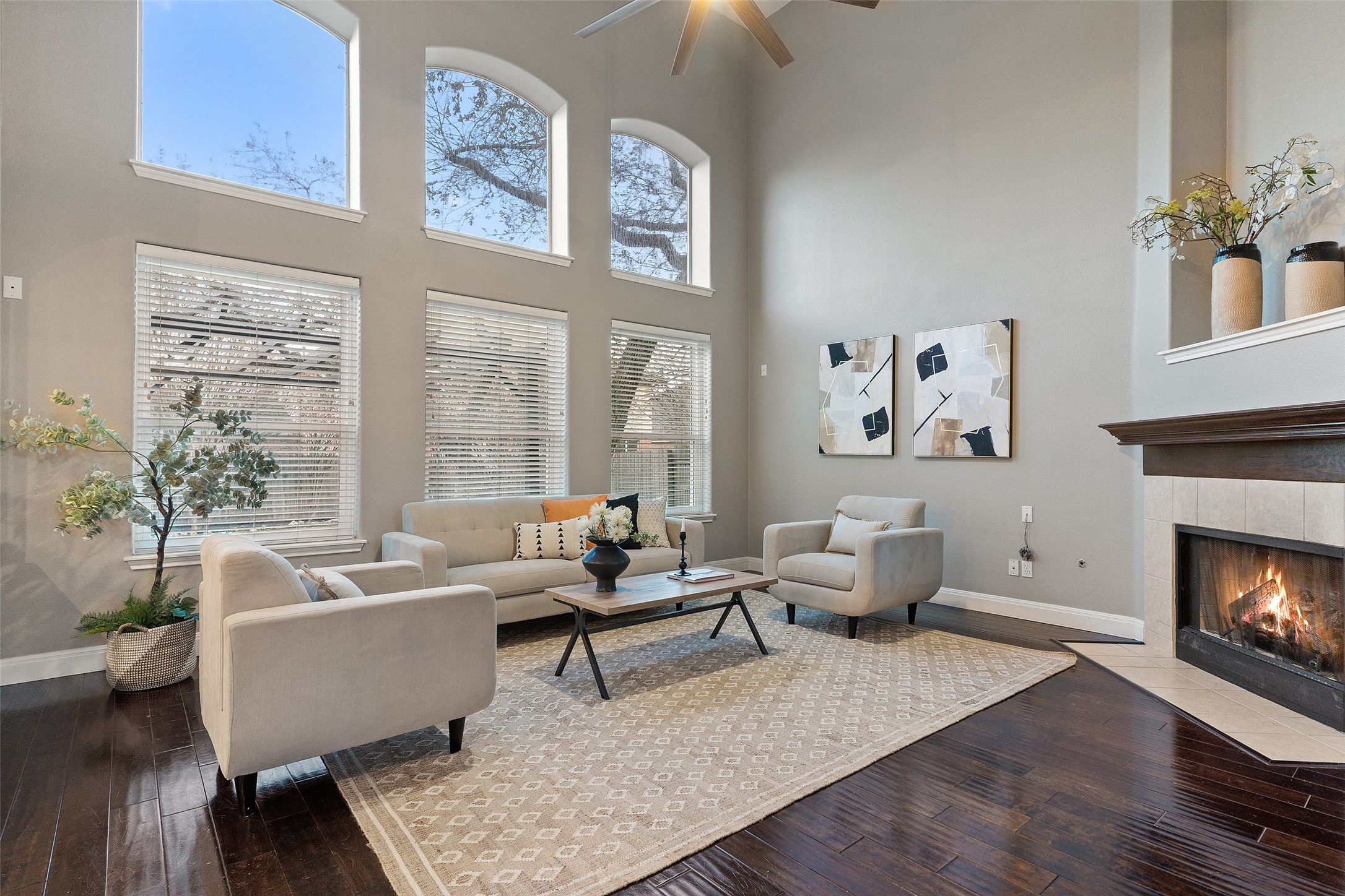 704 Nelson Ranch Road Cedar Park, TX 78613 - Photo 1 of 1 The two story living room sets the tone for the large home with lots of natural light and a gas fireplace. (This is one of three living areas).