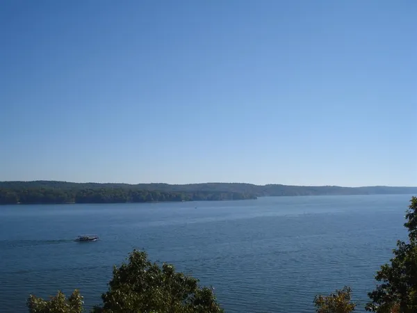 a view of lake and mountain