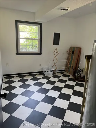a black and white checkered floor
