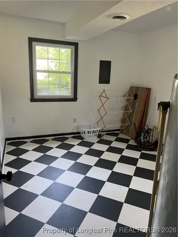 a black and white checkered floor