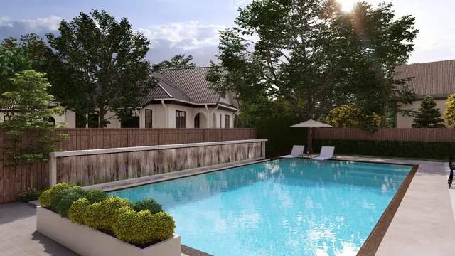 a view of a patio with couches table and chairs and potted plants