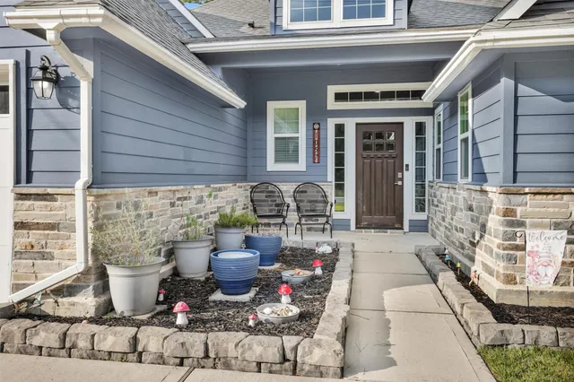 a view of a porch with seating space