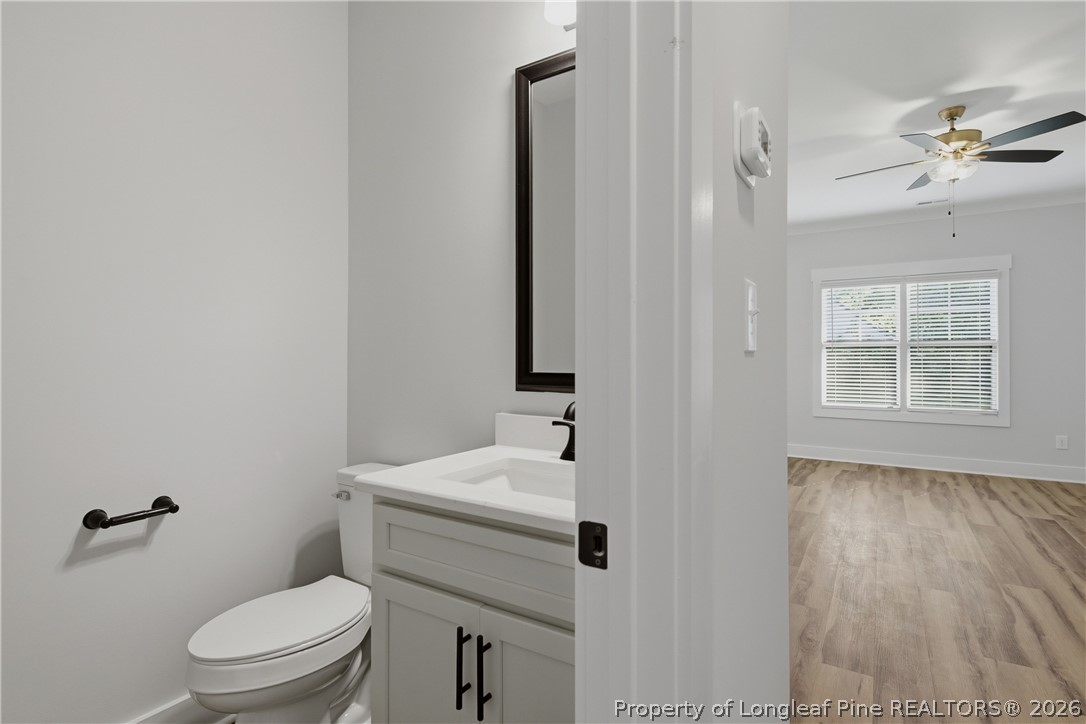 3931 Hamilton Street Hope Mills, NC 28348 - Photo 10 of 50 a bathroom with a toilet a sink and mirror
