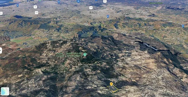 a view of a yard with lots of bushes