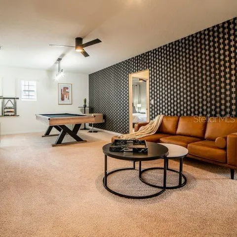 a building outdoor space with patio furniture