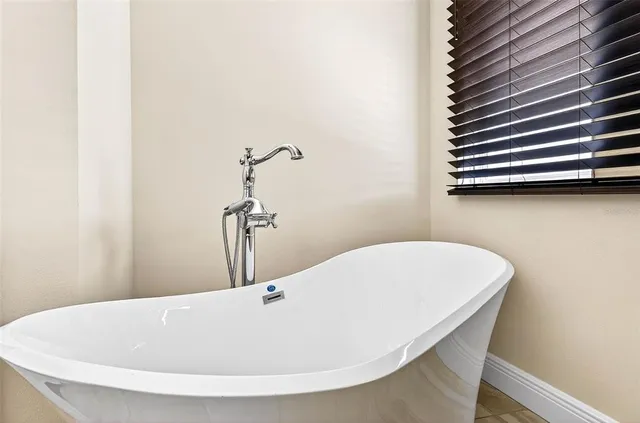 a bathroom with a bathtub