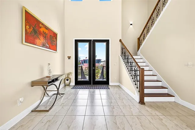 a view of an entryway with seating space