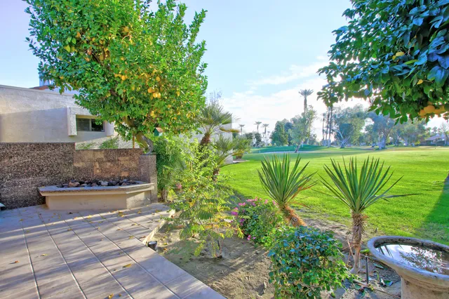a view of a patio with table and chairs and potted plants