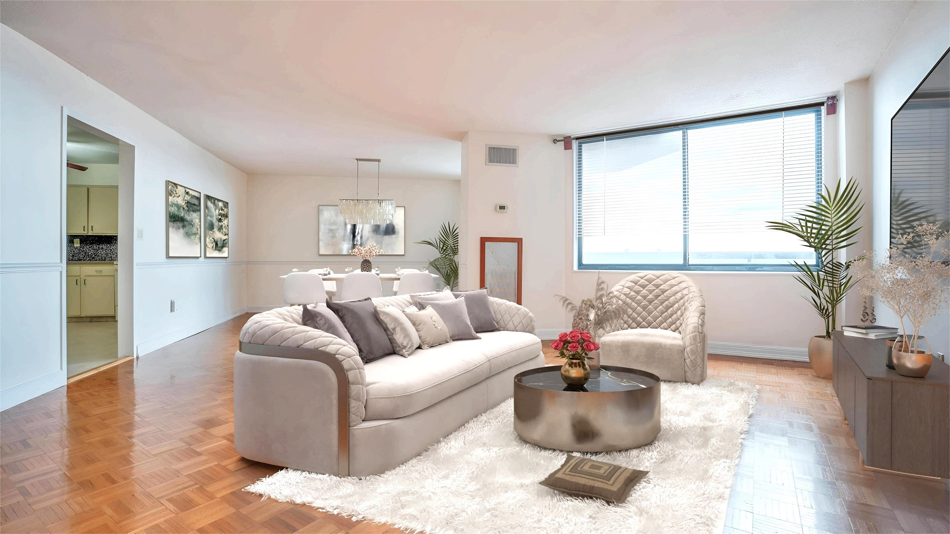 720 Harmon Cove Tower, Unit 720 Secaucus, NJ 07094 - Photo 2 of 49 a living room with furniture and a large window