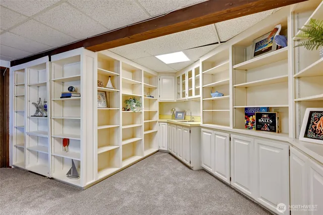 a view of an empty room with empty racks