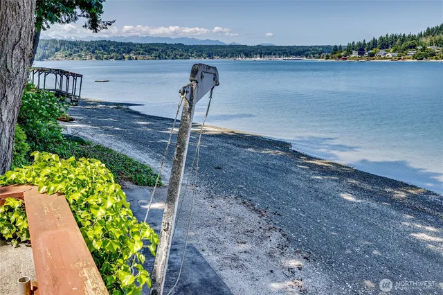 a view of a lake with a mountain in the background