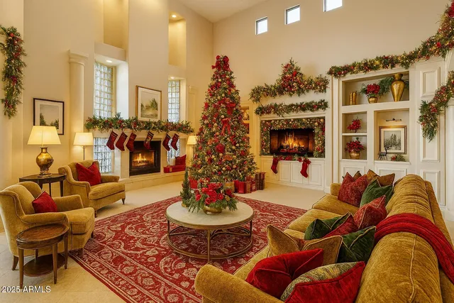 an aerial view of a house with a yard and garden
