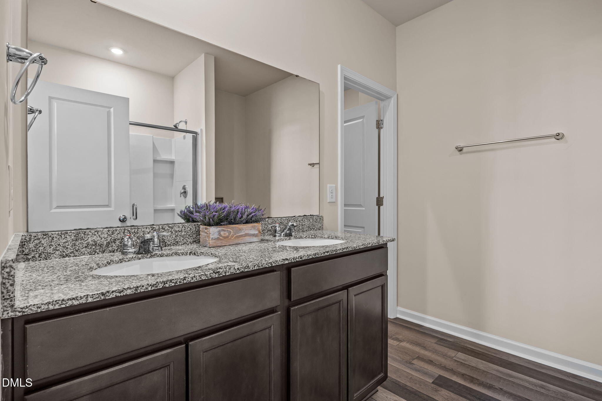 3525 Polygon Place Raleigh, NC 27604 - Photo 15 of 30 a bathroom with a granite countertop sink and a mirror