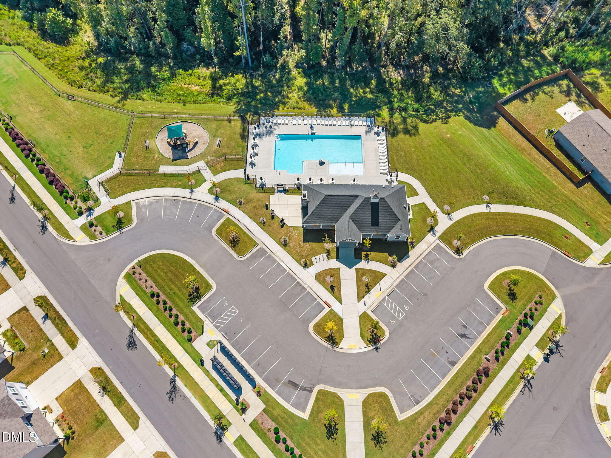 3525 Polygon Place Raleigh, NC 27604 - Photo 30 of 30 an aerial view of a swimming pool with a yard and seating area