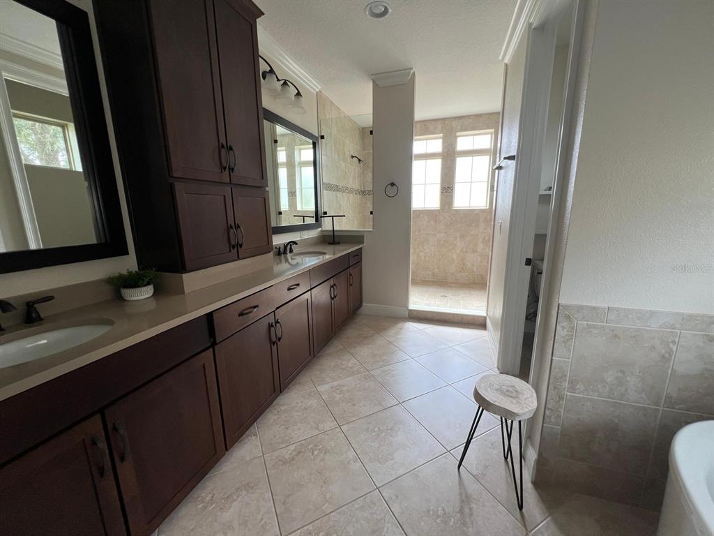 12927 Canopy Woods Way Winter Garden, FL 34787 - Photo 30 of 41 a large bathroom with a double vanity sink a toilet a mirror and a bathtub