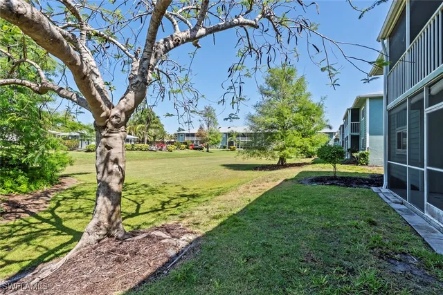 a view of a garden with swimming pool