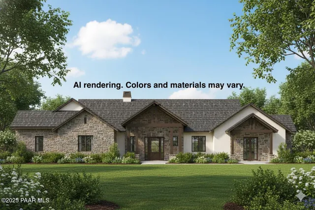 a view of a house with a big yard and potted plants