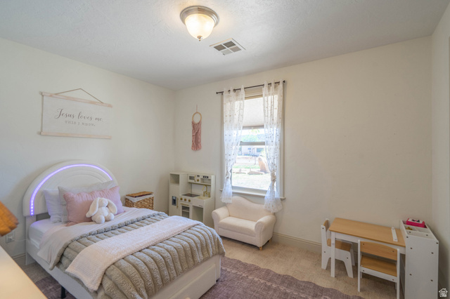 1504 Rome Way Apple Valley, UT 84737 - Photo 15 of 22 Neutral-toned room featuring a single window with sheer drapes, light-colored carpeting, and a flush-mount ceiling light