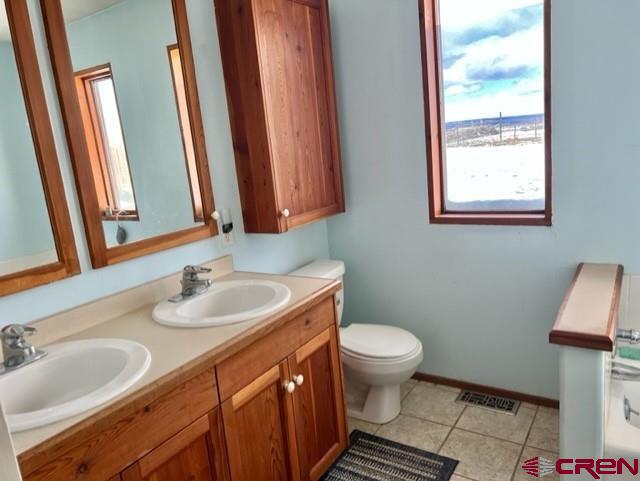 64130 Peach Valley Road Crawford, CO 81415 - Photo 17 of 33 a bathroom with a granite countertop sink and a mirror